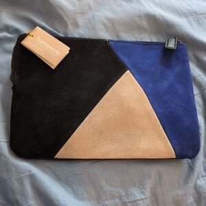 Francesca's Collections Black, Tan, and Blue Clutch